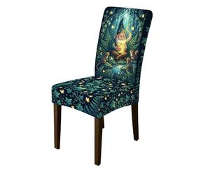 Fundas de silla de gnomo para sillas de comedor, fantasía, ardilla, helecho, verano, verde, elastano, detalles lavables, fundas de silla suaves, decoración para comedor, hotel, inauguración de la casa