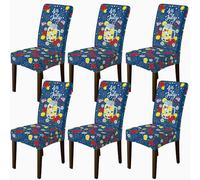 Fundas de silla de limón para sillas de comedor, tarro de albañil de rosa colorido para verano, color azul, elastano, lavable, acentos suaves, decoración para comedor, cocina, banquete, 6 piezas