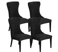 Fundas de Silla wingback Laterales elásticas para Comedor, Protectores de Asiento de Banquete Lavables extraíbles para decoración de Fiestas y Bodas,Negro,4