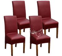 Fundas De Sillas De Comedor XL Impermeable Cuero PU Fundas Sillas Elásticas Desmontables Cubiertas para Sillas (Rojo Vino,6 Piezas)