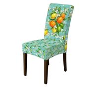 Fundas de sillas naranjas para sillas de comedor, limones frescos tropicales, flores verdes de verano, elastano, detalles lavables, fundas suaves para sillas de comedor, cocina, banquete, 1 unidad