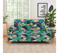 Fundas de sofá de alta elasticidad para 1/2/3/4 plazas, colección Flamingo 3D, suave, elástica, antideslizante, lavable, funda universal para niños y mascotas (3 plazas, diseño de hojas)