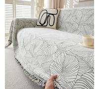 Fundas de sofá de Chenilla, Manta Reversible con diseño de Hojas y Flecos, Protector de Muebles versátil y Lavable para Silla, sofá, Cama y sillón White 180x420cm/71x165in