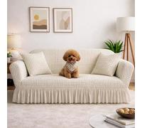 Fundas De Sofá De Poliéster Bubble Seersucker Elásticas Cobertura 360 Protectores Antideslizantes Lavables A Máquina Para 1 2 3 4 Plazas Y Sofá En L(Size:2Seater(145-185cm),Color:Blanco marfil)