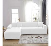 Fundas de sofá de tela polar suave para chaise longue, ajustables, a prueba de gatos, lavables a máquina, cómodas y elegantes (blanco, 2 plazas, 145-185 cm)