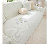 Fundas de Sofá Elásticas de Terciopelo Jacquard Grueso, Funda Sofá 1/2/3/4/5 Plazas con Funda Almohada, Cubre Sofás Antideslizante con Todo Incluido Protector para Salón(Blanco,5 Seater(305-360cm))