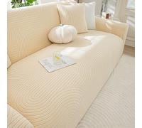 Fundas de Sofá Elásticas de Terciopelo Jacquard Grueso, Funda Sofá 1/2/3/4/5 Plazas con Funda Almohada, Cubre Sofás Antideslizante con Todo Incluido Protector para Salón(Beige,4 Seater(235-300cm))