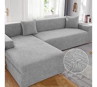 Fundas de sofá impermeables en forma de L, 2 fundas elásticas para sofá de 1/2/3/4 plazas, funda protectora gris con reposabrazos derecho e izquierdo