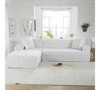 Fundas de sofá seccionales en forma de L, súper elásticas, 2 piezas, fundas de sofá para 4 + 4 plazas, fundas de calesa seccional para mascotas y niños, color blanco