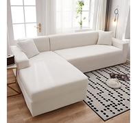 Fundas de sofá seccionales en forma de L, Telas para Sofas, súper elásticas 2 piezas, fundas de sofá para 3 + 3 plazas, funda para chaise para mascotas, color blanco