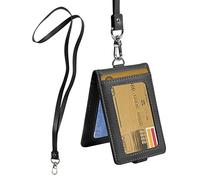 Fundas de Tarjeta de Identificación con Cordón de Cuello Tarjetero de Cuero PU Colgantes de Tarjetas Titular de la Insignia Porta Credenciales Soporte Billetera para Tarjeta Crédito Bus, Negro