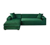 Fundas de terciopelo verde oscuro para sofá modular, 2 piezas, elásticas, antideslizantes, en forma de L, para muebles de esquina de 4 + 4 plazas, funda suave y duradera