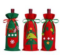 Fundas de vino de Navidad | Flet Christmas Wine Bottle Dress Up | Bolsas de botellas de Navidad con cordón para invierno, vacaciones, Año Nuevo, inauguración de la casa, 3 unidades, 1 count (Pack of