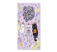 Fundas decorativas para puerta de fantasma, diseño de gato de Halloween, violeta, con cuerda, telón de fondo para puerta delantera, decoración del hogar, porche, patio, interior y exterior, 91 x 183