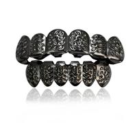 Fundas Dentales Tipo Grillz con Corte en D, Compatibles con Grillz Superiores e Inferiores Chapados en Oro Estilo Hip Hop Fiestas y DecoracióN(Black)