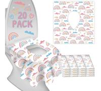 Fundas desechables para asiento de inodoro para niños y adultos, protegen de los inodoros públicos mientras entrenas o viajas, extragrandes, impermeables, portátiles, arcoíris rosa (paquete de 20)