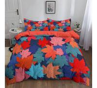 Fundas Edredón 3 Piezas 150 x 220 cm Arte Lineal Hoja De Arce BotánicaNaranjaEstampada Juego De Cama, Microfibra Suave Incluye 1 Funda Nórdica con 2 Funda de Almohada 50x75 cm