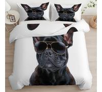 Fundas Edredón 3 Piezas 150 x 220 cm Fotografía Surrealista Animales Bulldog De Dos Caras Estampada Juego De Cama, Microfibra Suave Incluye 1 Funda Nórdica con 2 Funda de Almohada 50x75 cm