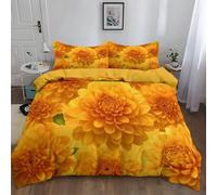 Fundas Edredón 3 Piezas 150 x 220 cm Patrón De Dibujos Animados Crisantemo AmarilloAmarilloEstampada Juego De Cama, Microfibra Suave Incluye 1 Funda Nórdica con 2 Funda de Almohada 50x75 cm
