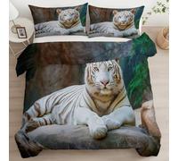 Fundas Edredón 3 Piezas 180 x 220 cm Surrealista Animales Tigres Plantas De Dos Caras Estampada Juego De Cama, Microfibra Suave Incluye 1 Funda Nórdica con 2 Funda de Almohada 50x75 cm