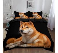 Fundas Edredón 3 Piezas 220 x 240 cm Anime De Dibujos Animados Animal Shiba InuNegroEstampada Juego De Cama, Microfibra Suave Incluye 1 Funda Nórdica con 2 Funda de Almohada 50x75 cm