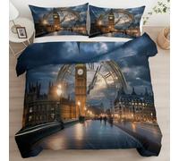Fundas Edredón 3 Piezas 220 x 240 cm Surrealista De Una Ciudad con Nubes Oscuras De Dos Caras Estampada Juego De Cama, Microfibra Suave Incluye 1 Funda Nórdica con 2 Funda de Almohada 50x75 cm