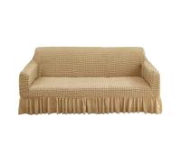 Fundas elásticas de estilo rústico con estampado de celosía de burbujas con falda de volantes, cobertura completa, para sofá modular de 4 plazas, protector de piel beige profundo