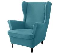 Fundas elásticas de poliéster azul pavo real para silla de ala - 2 fundas elásticas para sillón para protección y estilo de muebles de respaldo alado, suaves, duraderas, fáciles de limpiar