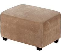 Fundas elásticas de terciopelo para otomana, fundas de felpa XL para muebles de sala de estar, tela de terciopelo suave y gruesa, funda de reposapiés de fácil ajuste (color camello)