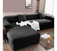Fundas elásticas en forma de L para sofá de 3 y 4 plazas (negro) fáciles de limpiar, perfectas para decoración del hogar