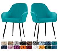 Fundas elásticas escandinavas para sillas de comedor, de terciopelo, con reposabrazos, para oficina, restaurante, bar y cocina, paquete de 4 unidades, color azul turquesa
