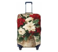 Fundas elásticas para equipaje de viaje con diseño de flor de pascua roja en jarrón de cerámica rústica, a prueba de polvo, resistente a los arañazos, protector de maleta de 22 a 24 pulgadas
