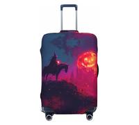 Fundas elásticas para equipaje de viaje, diseño de caballero bruja, luna y calabaza, protector para equipaje de 45 a 81 cm, Negro, Medium