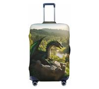 Fundas elásticas para equipaje de viaje, diseño de dragón verde con piedra de bosque profundo, protector para equipaje de 45,7 a 81,3 cm, Black, S