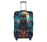 Fundas elásticas para equipaje de viaje, diseño de lobo y luna estrellada, protector elástico para equipaje de 18 a 32 pulgadas, Black, S