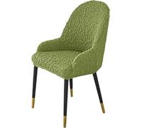 Fundas Elásticas para Sillas De Comedor con Respaldo Curvo Y Brazos, Juego De 1/2/4/6 Unidades - Tejido Seersucker Arrugado, Lavables Y Antideslizantes para Hogar, Cocina(Green,6pcs)