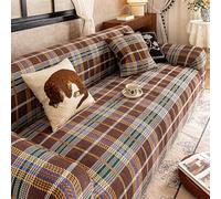 Fundas elásticas para sofá de 3, 2 y 4 plazas, Funda de sofá a Cuadros Gingham Resistente al Desgaste para Sala de Estar, Funda de sofá Suave y Lavable para Mascotas Brown 45x45cmPillowCase