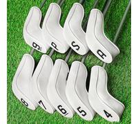 Fundas híbridas para cabeza de palos de golf para diestros y zurdos, 9 piezas (4-9, P, A, S) de cuello largo, color blanco, para juego de lanzador Cleveland, riel en T Cobra, almohadilla Wilson Lauch