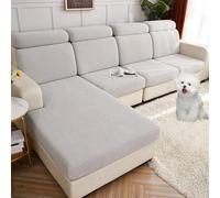 Fundas Individuales para sofá, Fundas elásticas para sofá, extraíbles con Borde elástico, Lavables, para 1, 2, 3 o 4 plazas, Color Gris y Blanco, Respaldo M