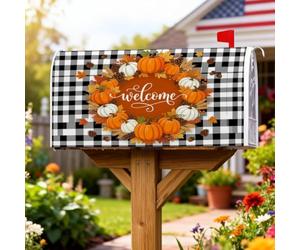 Fundas magnéticas para buzón de calabazas, corona rústica de calabaza, color naranja, protector de correos para decoración de jardín al aire libre, patio, 45,7 x 53,3 cm