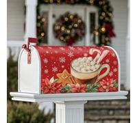 Fundas magnéticas para buzón de correo de chocolate caliente, bastón de caramelo festivo de Navidad, pan de jengibre, cubierta de buzón rojo para decoración de patio exterior, 45,7 x 53,3 cm