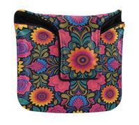 Fundas magnéticas para putter de golf, para mazo, cuadrado, piel sintética, impermeable, arte popular mexicano, patrón bordado floral, patrimonio otomi