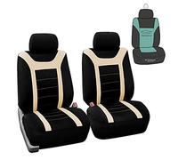 Fundas marca FH GROUP, FH-FB070115+FH2033, de asiento de coche, de tela deportiva, compatible con airbag y banco dividido con funda de volante, almohadillas para cinturón de seguridad, color beige, se adapta a la mayoría de coches, camiones, vud o furgonetas