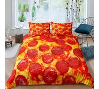 Fundas Nordica 200x200 Pizza Dibujos Animados Impresión 3D Funda Edredon Tema Gastronómico 3 Piezas Funda Nórdica Microfibra con Cremallera y 2 Fundas Almohada 50x75 243-C