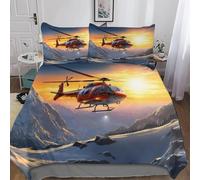 Fundas Nordica Cama 135/150 Avión de Rescate Impresión 3D Funda de Edredón Montaña Nevada Funda Nórdica Microfibra Suave 220x240 cm y 2 Fundas Almohada 50x75 cm j-196