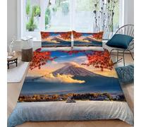 Fundas Nordica Cama 135/150 Monte Fuji Impresión 3D Funda de Edredón Hojas Rojas en el Lago Funda Nórdica Microfibra Suave 220x240 cm y 2 Fundas Almohada 50x75 cm f-2524