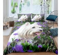 Fundas Nordica Cama 135/150 Perrito Adorable Impresión Suave 3D Funda de Edredón Temas Florales Funda Nórdica Microfibra con Cremallera 220x240 y 2 Fundas Almohada 50x75 4157-B