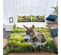 Fundas Nordica Cama 180 Burro Impresión 3D Funda de Edredón Pastos de Animales Funda Nórdica Microfibra Suave 240x260 cm y 2 Fundas Almohada 50x75 cm d-1727