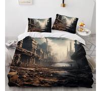 Fundas Nordica Cama 180 Ciudad en Ruinas Impresión 3D Funda de Edredón Arquitectura Funda Nórdica Microfibra Suave 240x260 cm y 2 Fundas Almohada 50x75 cm f-2183