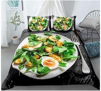 Fundas Nordica Cama 180 Diseño Ensalada Impresión Suave 3D Funda de Edredón Temas Comida Funda Nórdica Microfibra con Cremallera 240x260 y 2 Fundas Almohada 50x75 3474-B